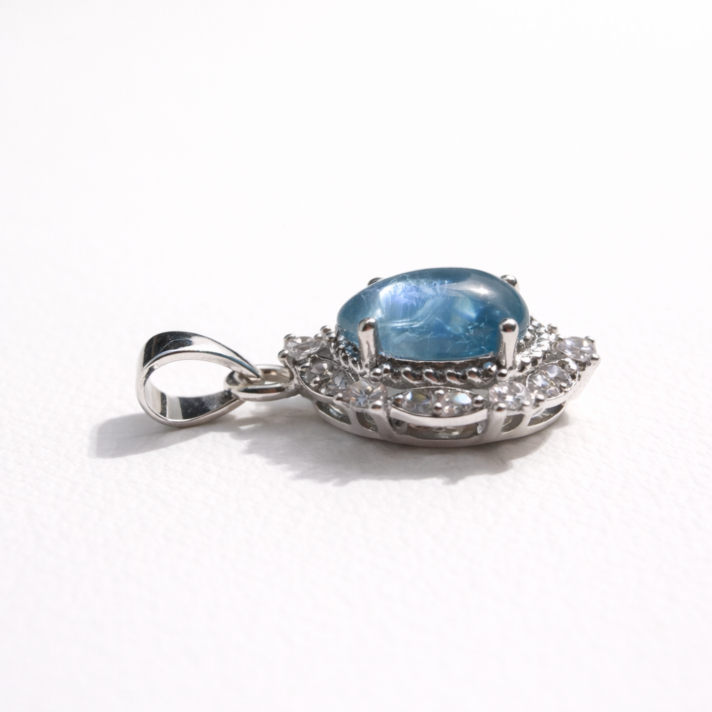 高品質ディープアクアマリン｜アフリカ産　しずく ペンダント　真鍮