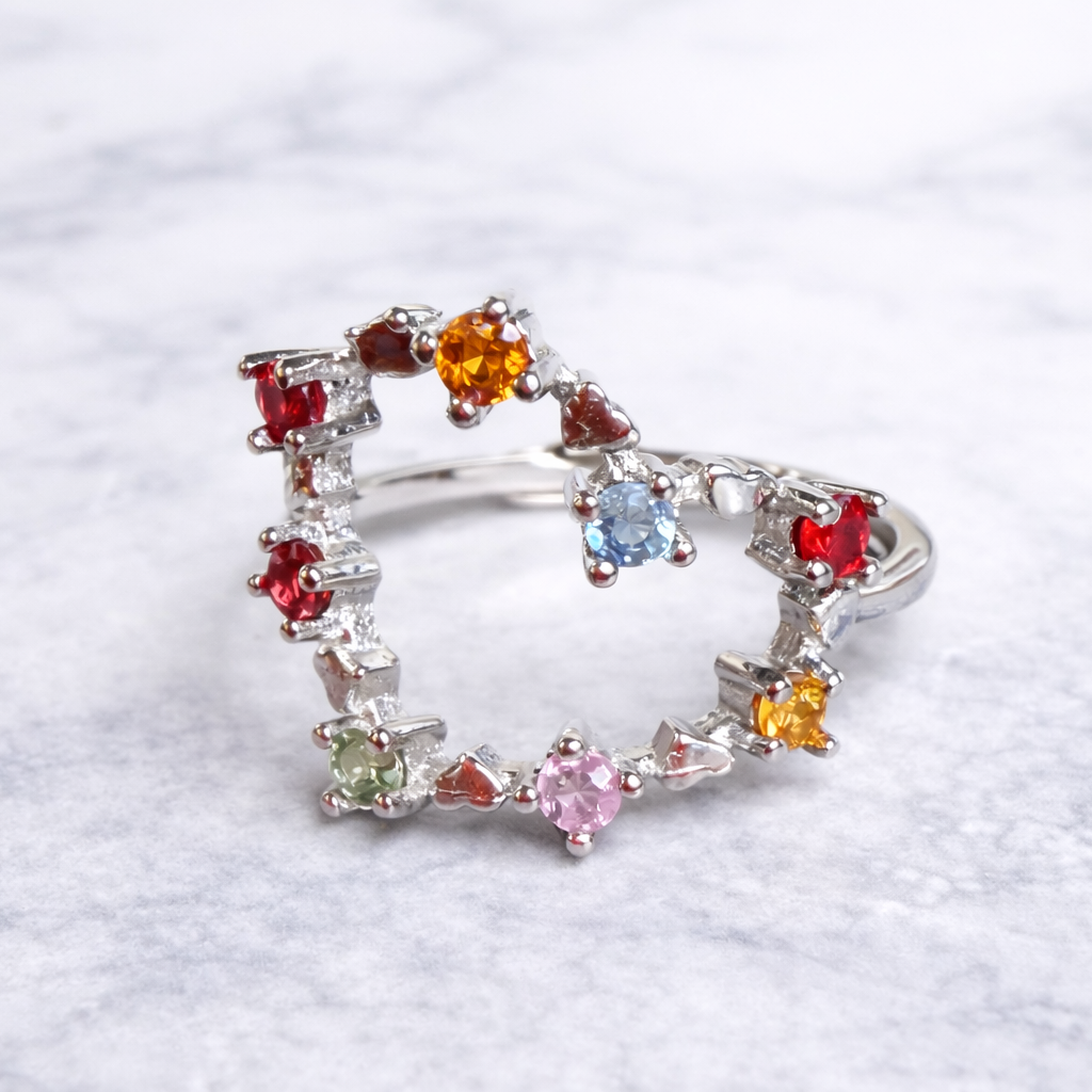 【高見えする】上質な輝き マルチカラーサファイア フリーサイズリング ハートシェイプ　SILVER925｜華やかで個性的なカラージュエリー