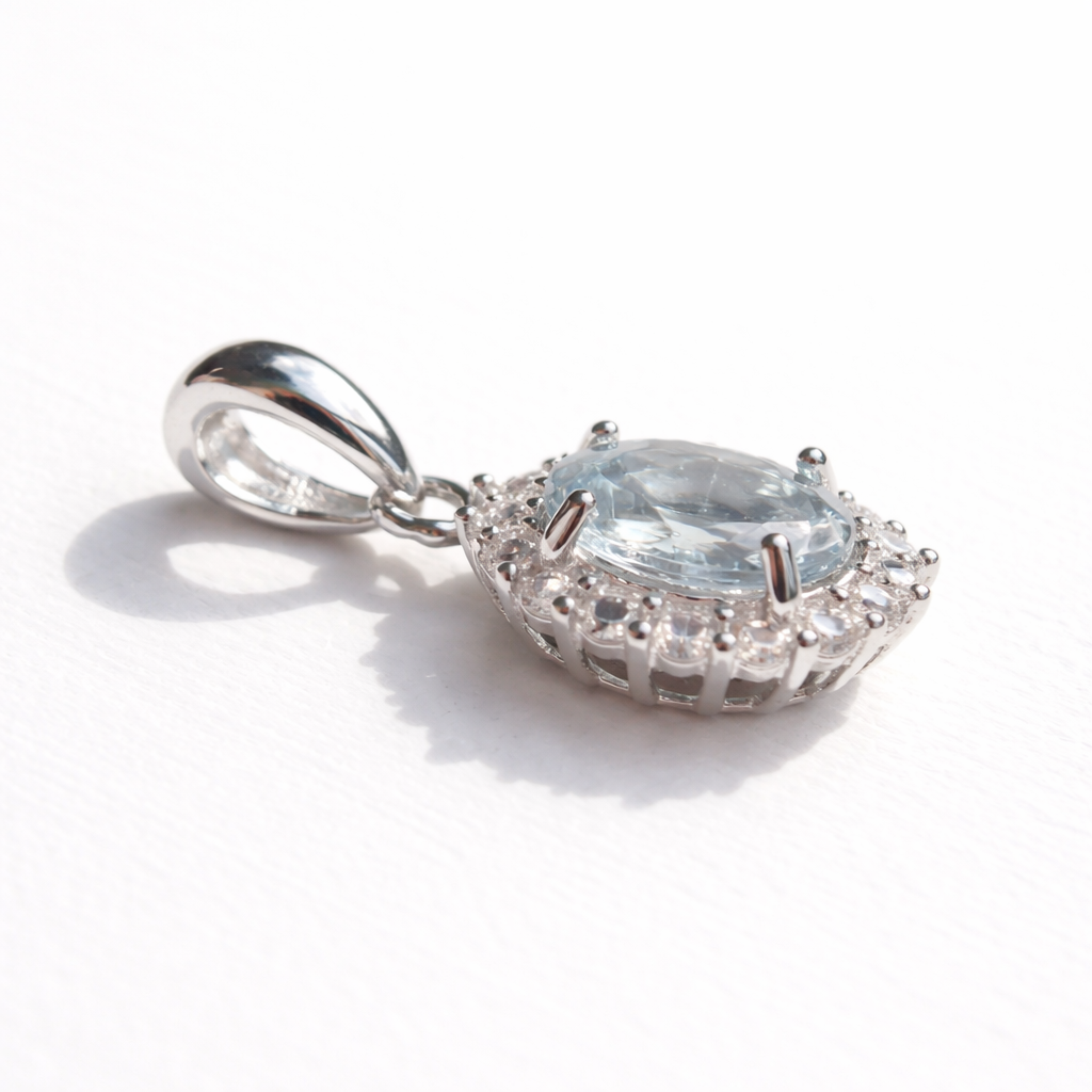 宝石アクアマリン｜オーバルファセット ペンダント シルバー925（チェーン別売）